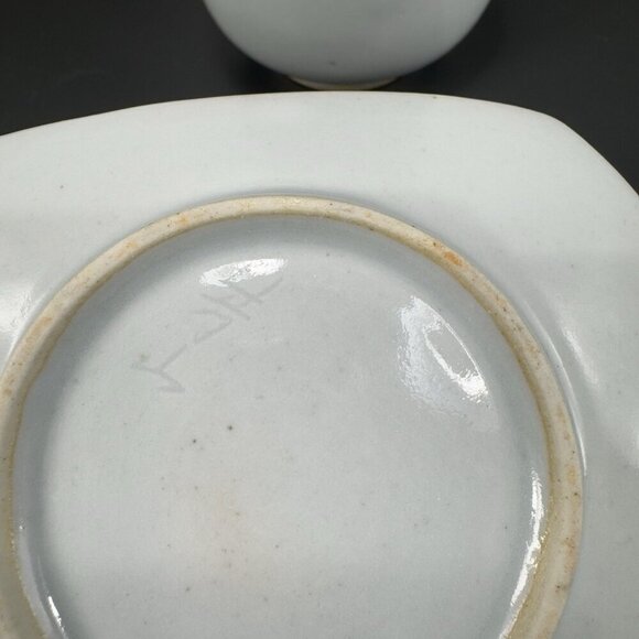 Vintage Hand Made Oriental Teacup And Saucer Set Light Green Blue Tint Pottery - Picture 6 of 10